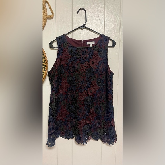 Charter Club Tops - Charter Club Floral Lace Sleeveless Top - Burgundy and Navy Size Medium